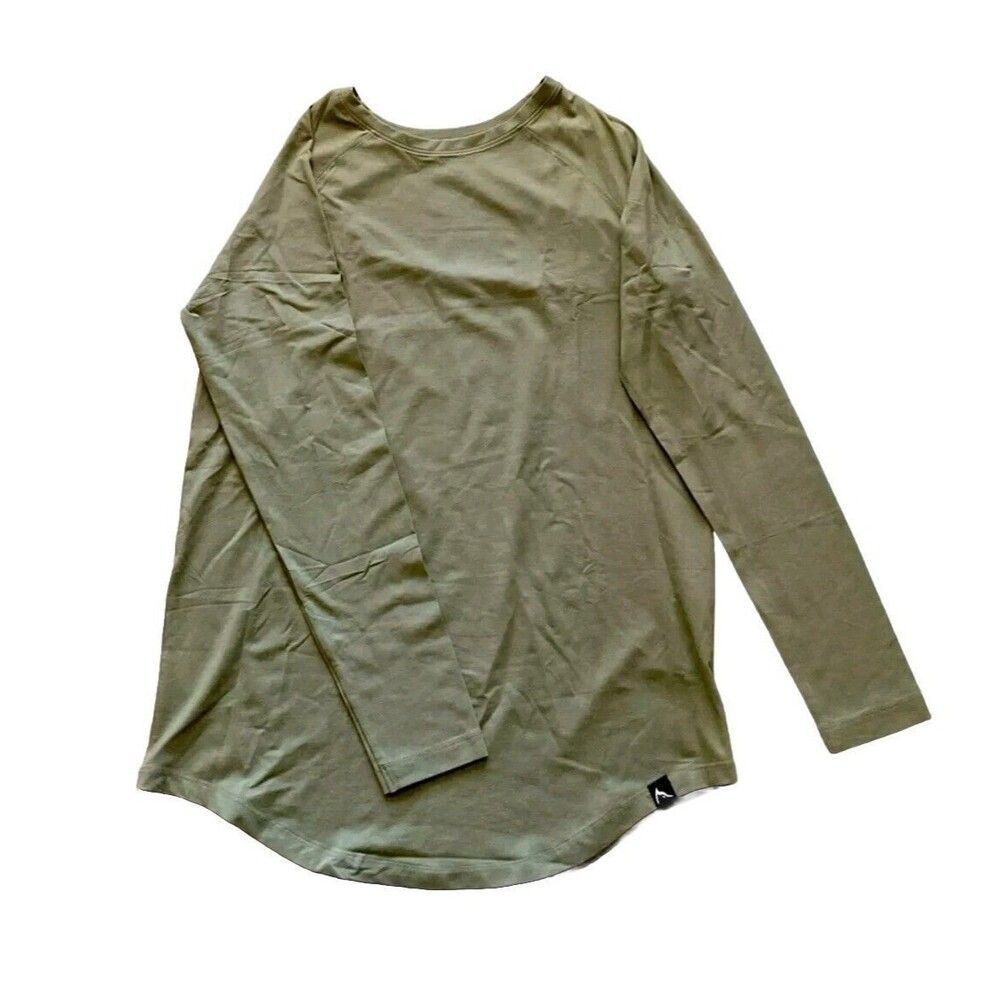Rokwolf Women's Size L Premium Pima Cotton Olive Green Long Sleeve Top Tee $59